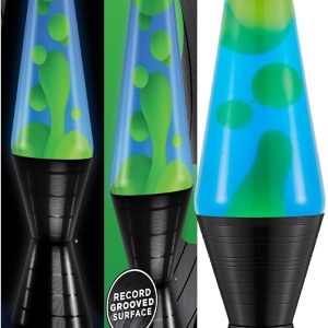 Lava The Original Lamp - 14.5” Vinyl Record Grooved Base - Classic Liquid Motion Lamp - Yellow and Blue Liquid - Item #2020 (Amazon Exclusive)